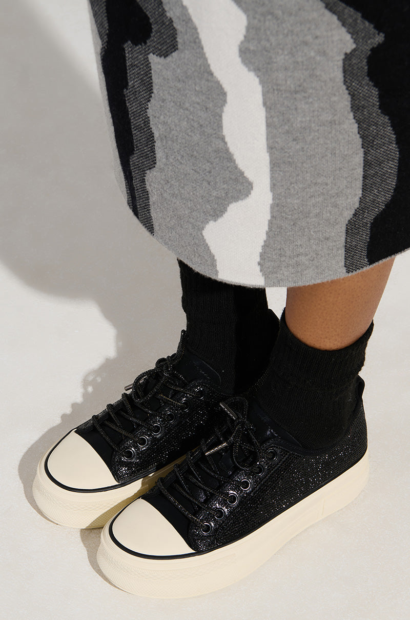 AZALEA WANG REVIVAL BLACK RHINESTONE FLATFORM SNEAKER