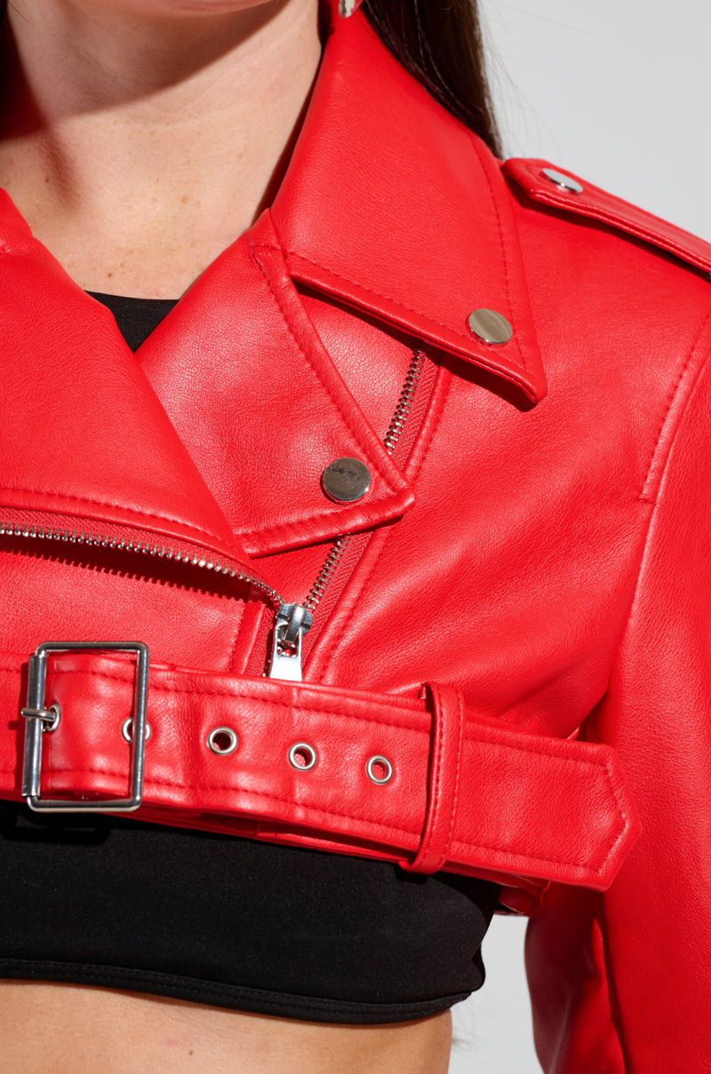 HALF MY HEART ULTRA CROP MOTO IN RED