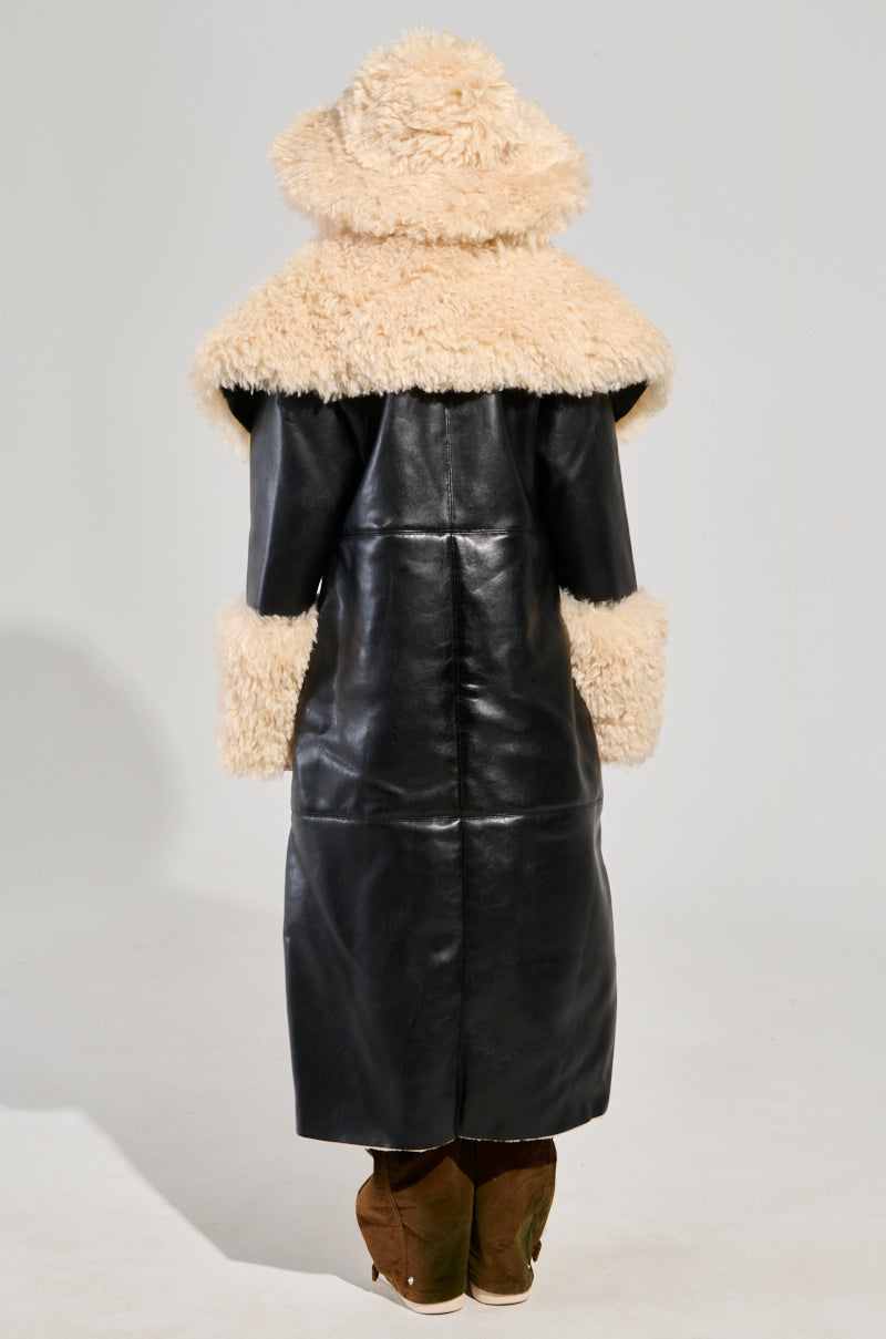 SHE GOT IT FLUFFY PU TRENCH WITH BONDED SHERPA