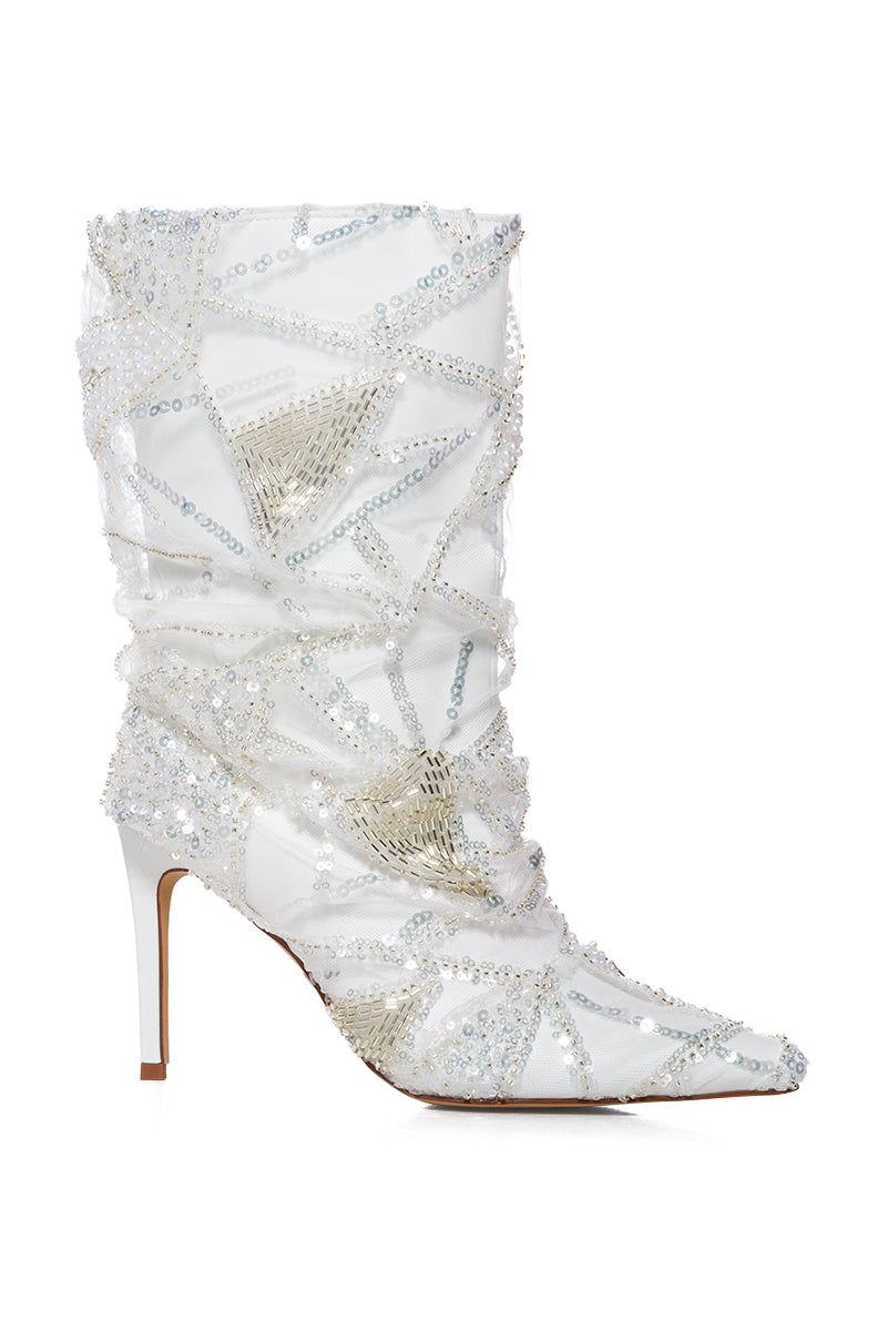 AZALEA MITSKI WHITE SEQUIN OVERLAY BOOTIE