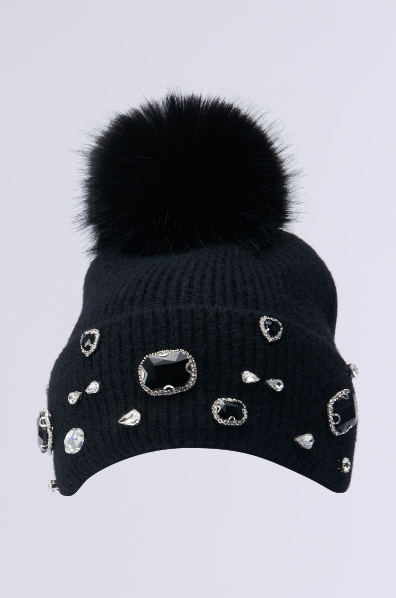 DIAMOND HOUR EMBELLISHED BEANIE IN BLACK