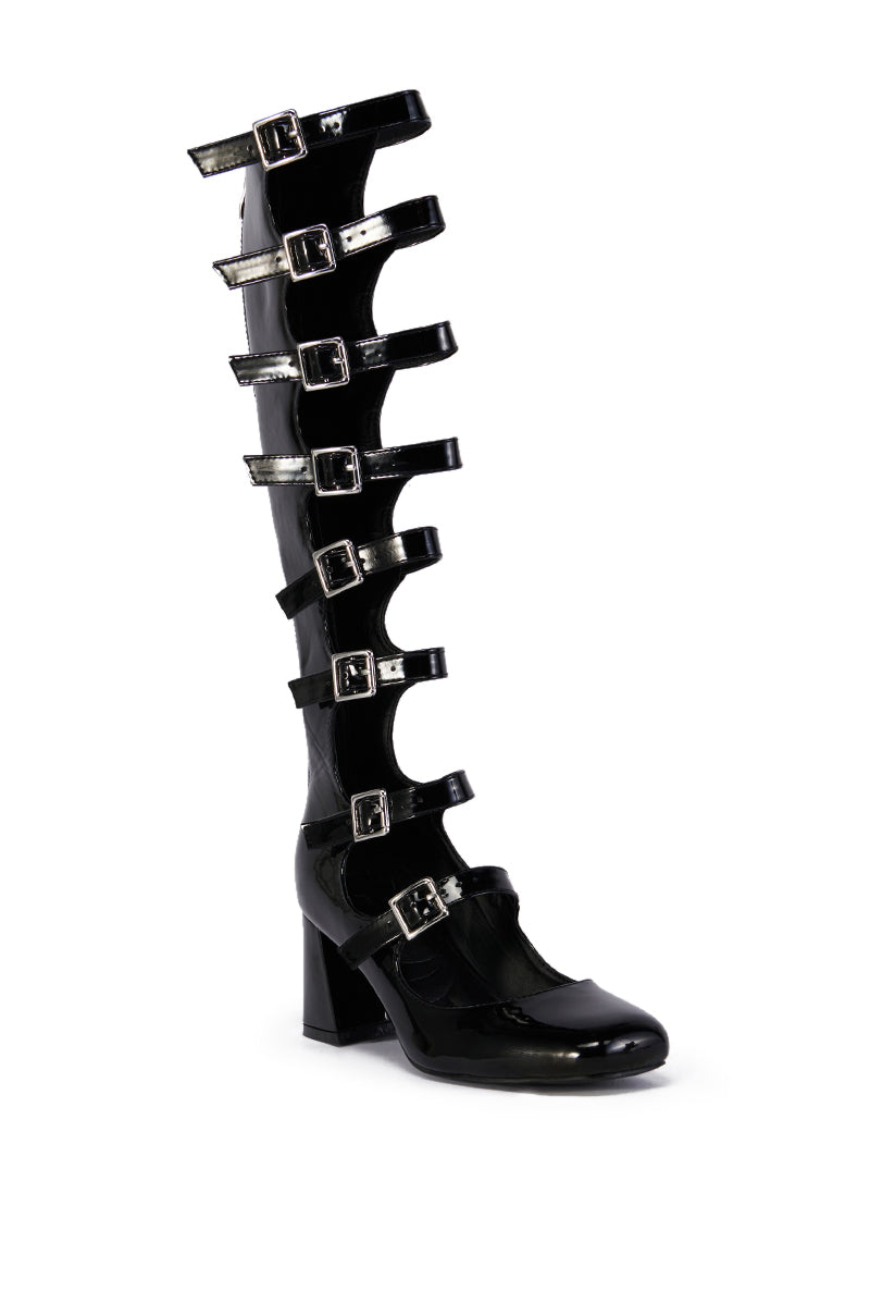 AZALEA WANG LAIMA BLACK PATENT BUCKLE UP BOOT