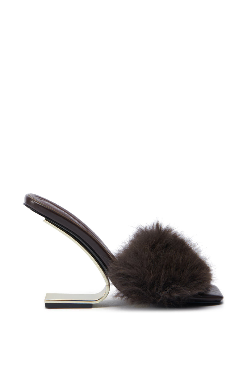 AZALEA WANG PUPON BROWN FUR SANDAL WITH WEDGE HEEL