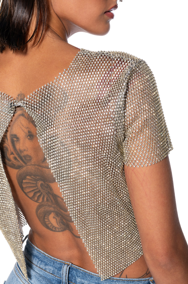 SILENT MOVES OPEN BACK RHINESTONE TOP IN GOLD