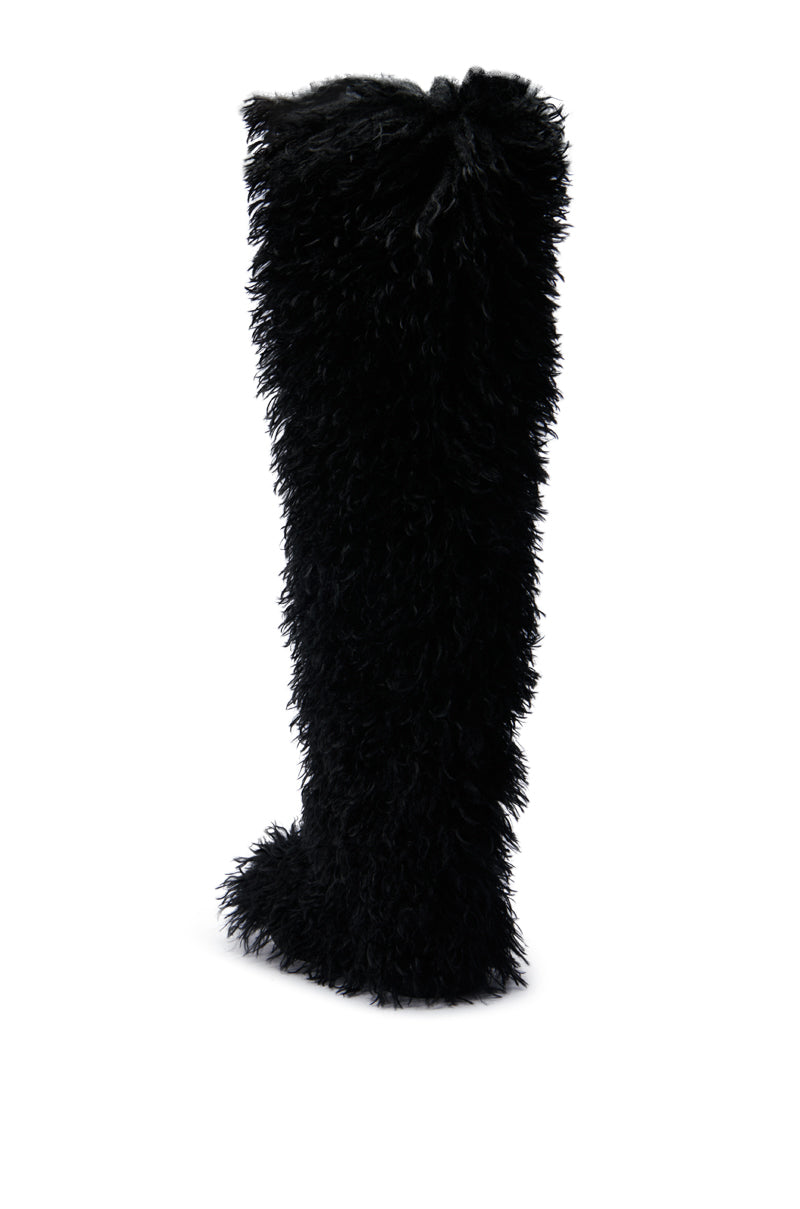 AZALEA WANG TEMPLETON BLACK POODLE FUR OVER THE KNEE BOOT
