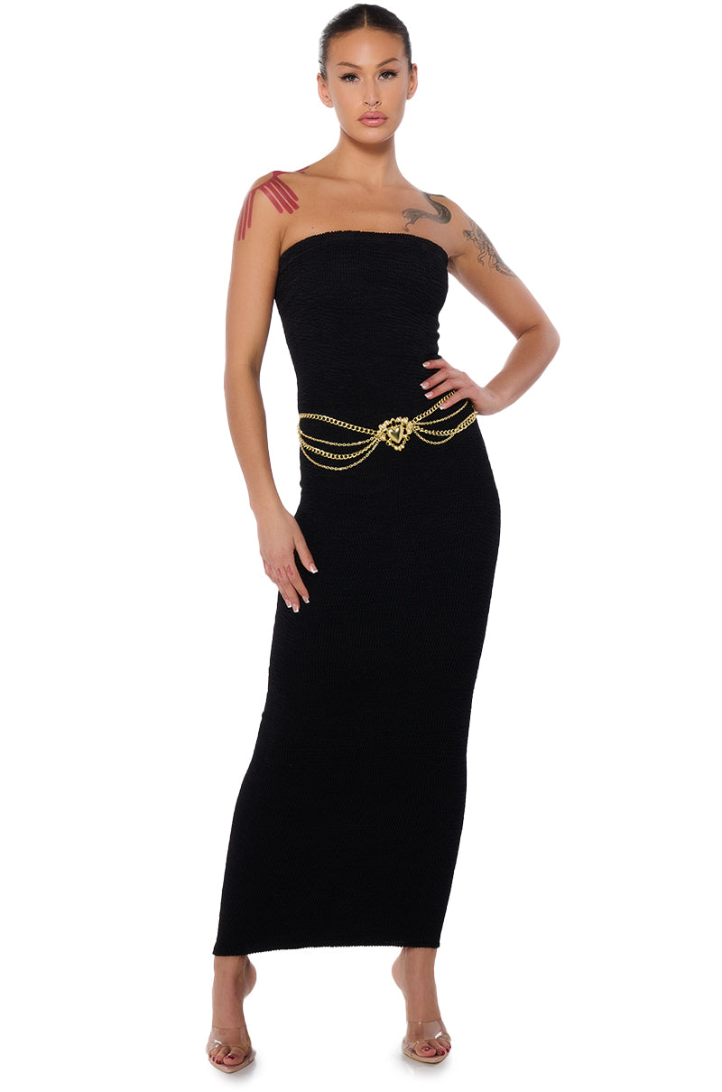 CINCH ME IN KNIT TUBE MAXI DRESS IN BLACK