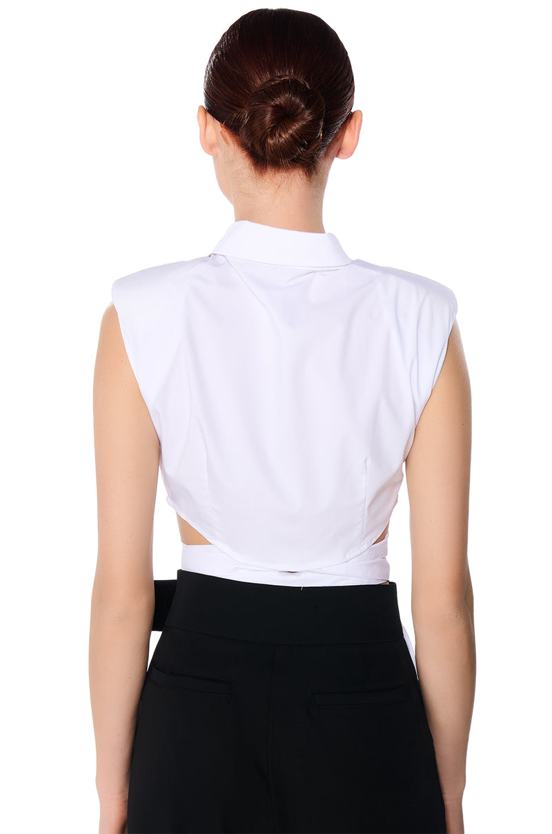 DON'T GET IT TWISTED TIE WAIST COLLARED POPLIN SHIRT