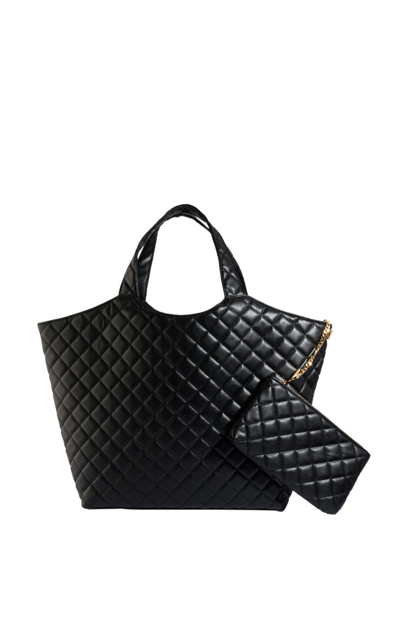 THORNE QUILTED PU TOTE BAG IN BLACK