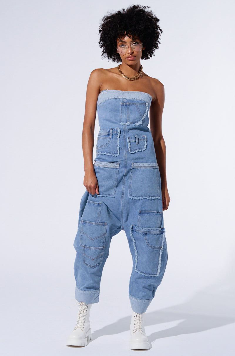 KAI DENIM DROP CROTCH JUMPSUIT