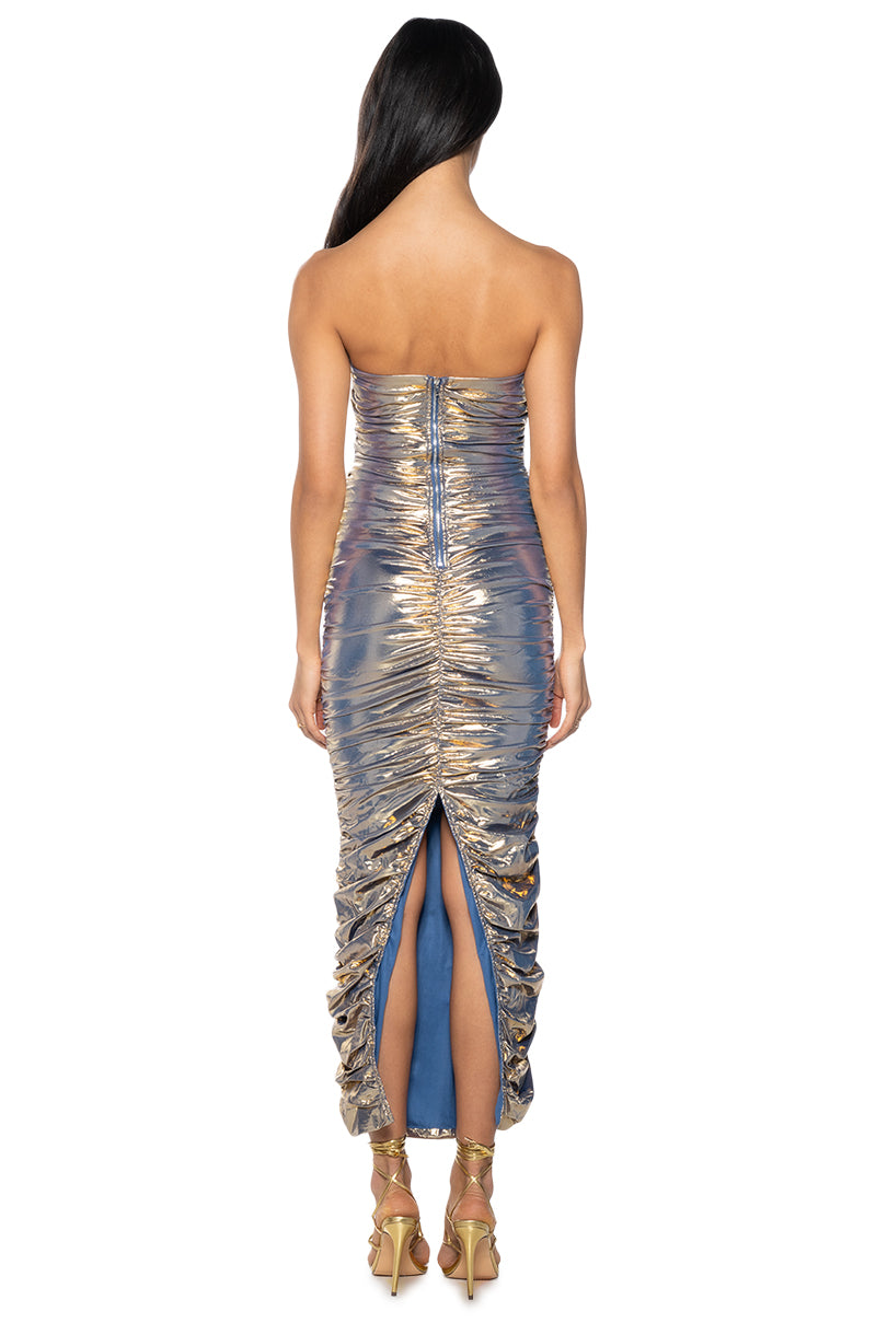 BRING THE HEAT METALLIC MAXI DRESS