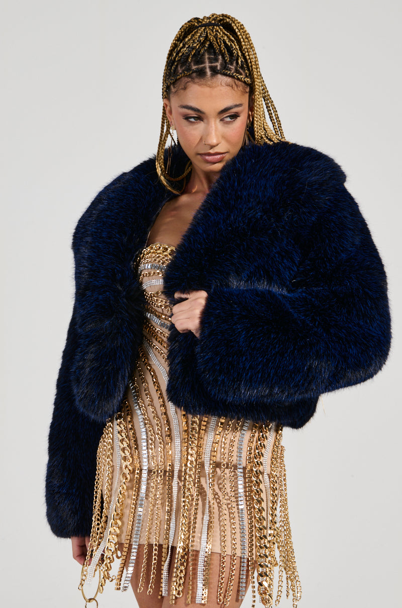 GOT THE BLUES FAUX FUR JACKET