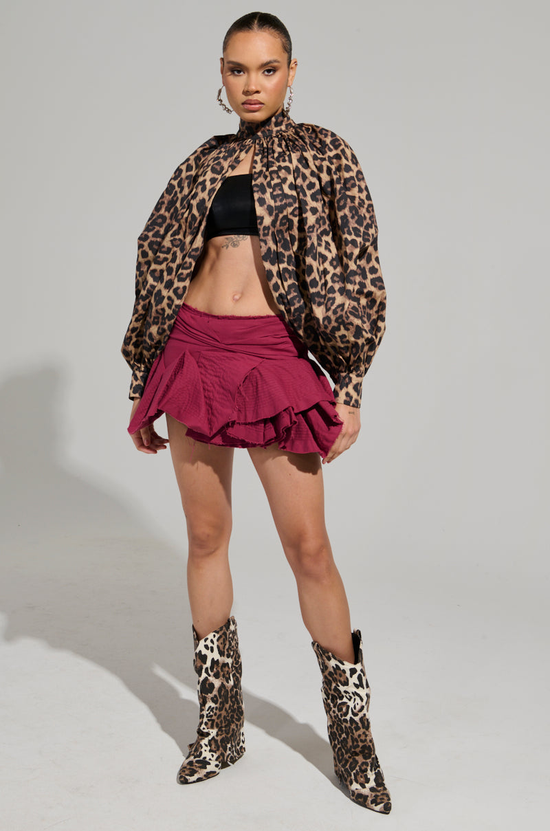 DANGEROUS GIRL LEOPARD LONG SLEEVE PUFF BLOUSE