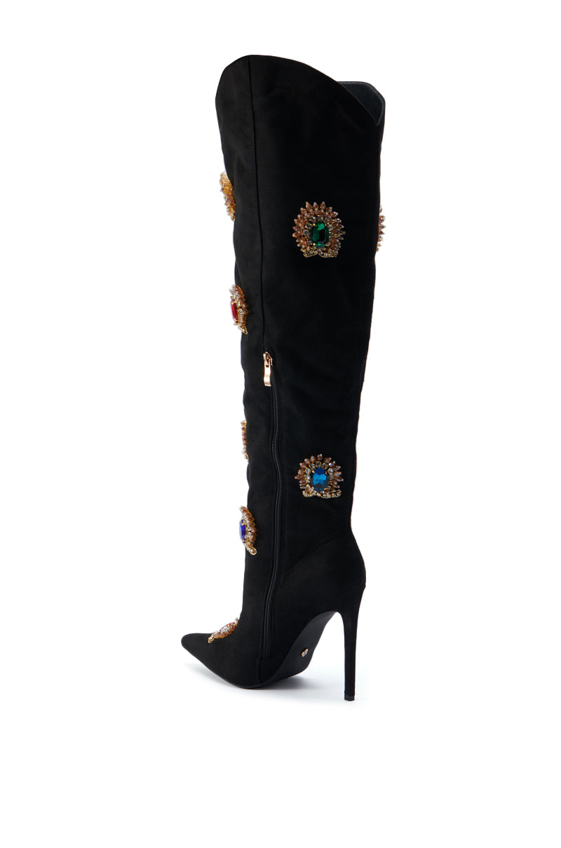 AZALEA WANG GARMINA SUEDE EMBELLISHED BOOT IN BLACK