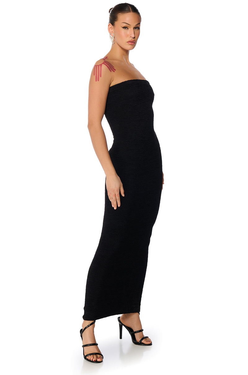 CINCH ME IN KNIT TUBE MAXI DRESS IN BLACK