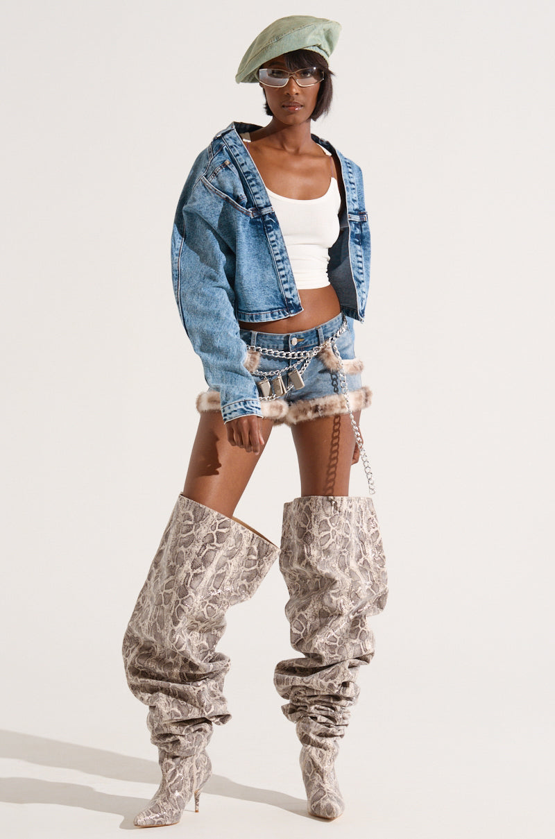 SYMONE DENIM FUR TRIM MINI SHORT