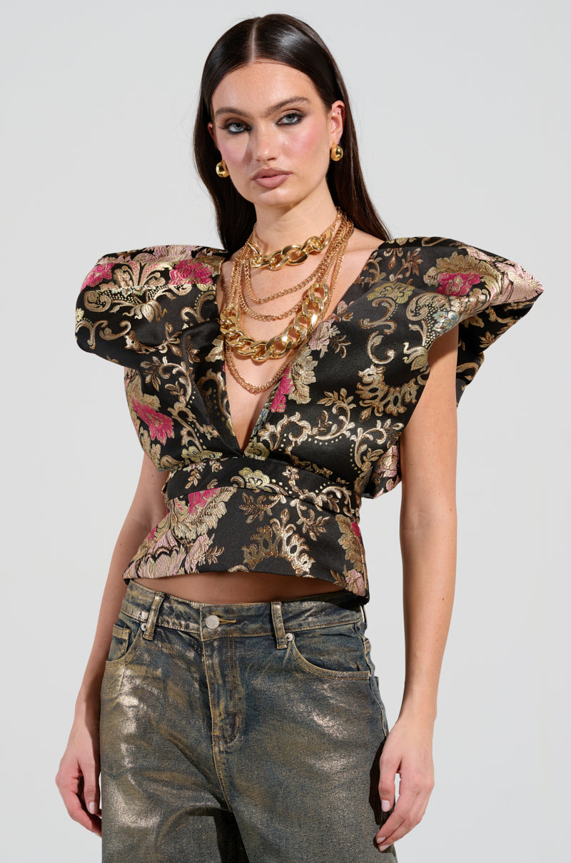 GET MY CLOSE UP FLORAL BROCADE BLOUSE