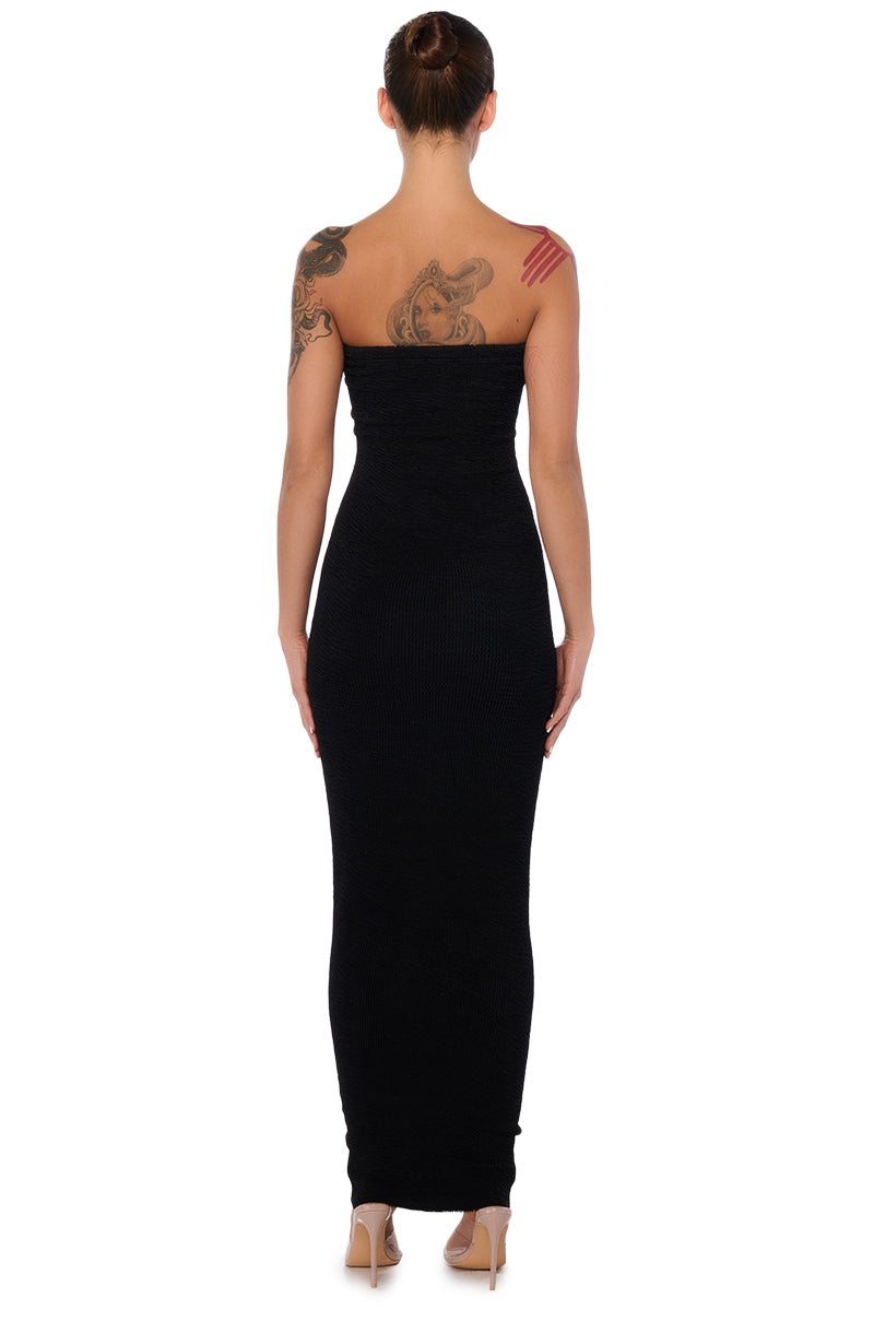 CINCH ME IN KNIT TUBE MAXI DRESS IN BLACK