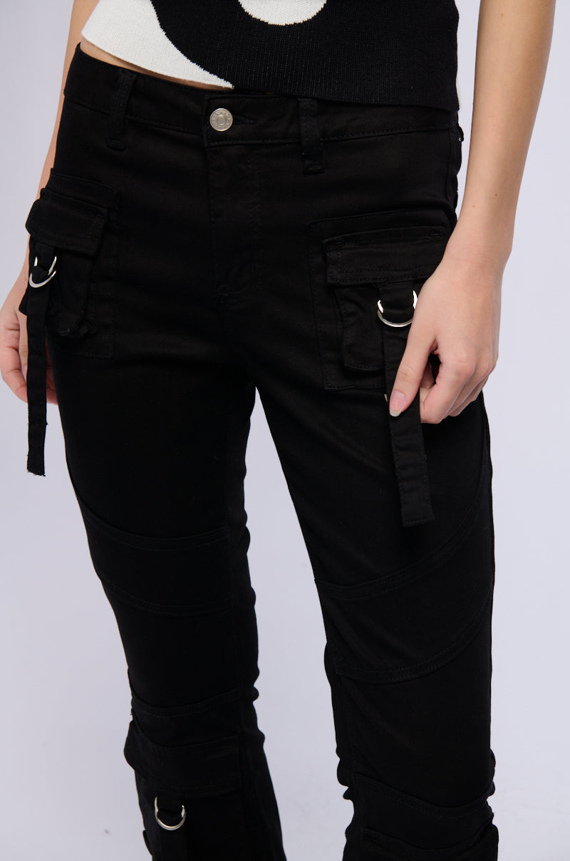 WELCOME TO PARADISE POCKET DETAIL FLARE LEG DENIM PANT