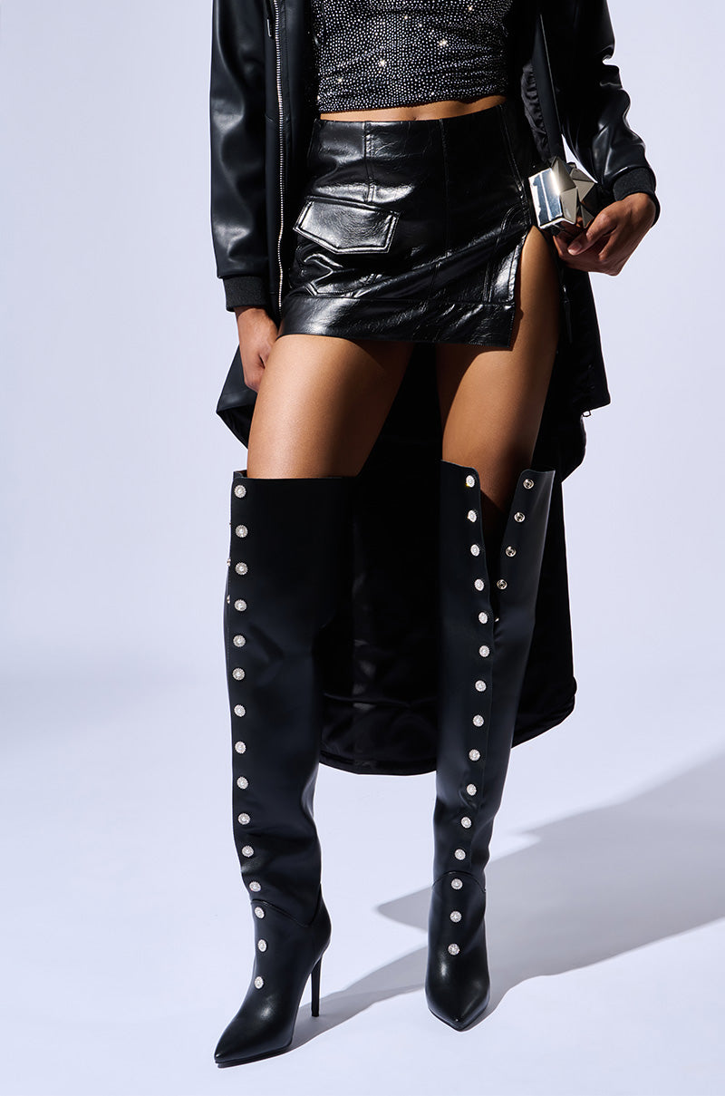 AZALEA WANG ALETTA BLACK EMBELLISHED STILETTO BOOT