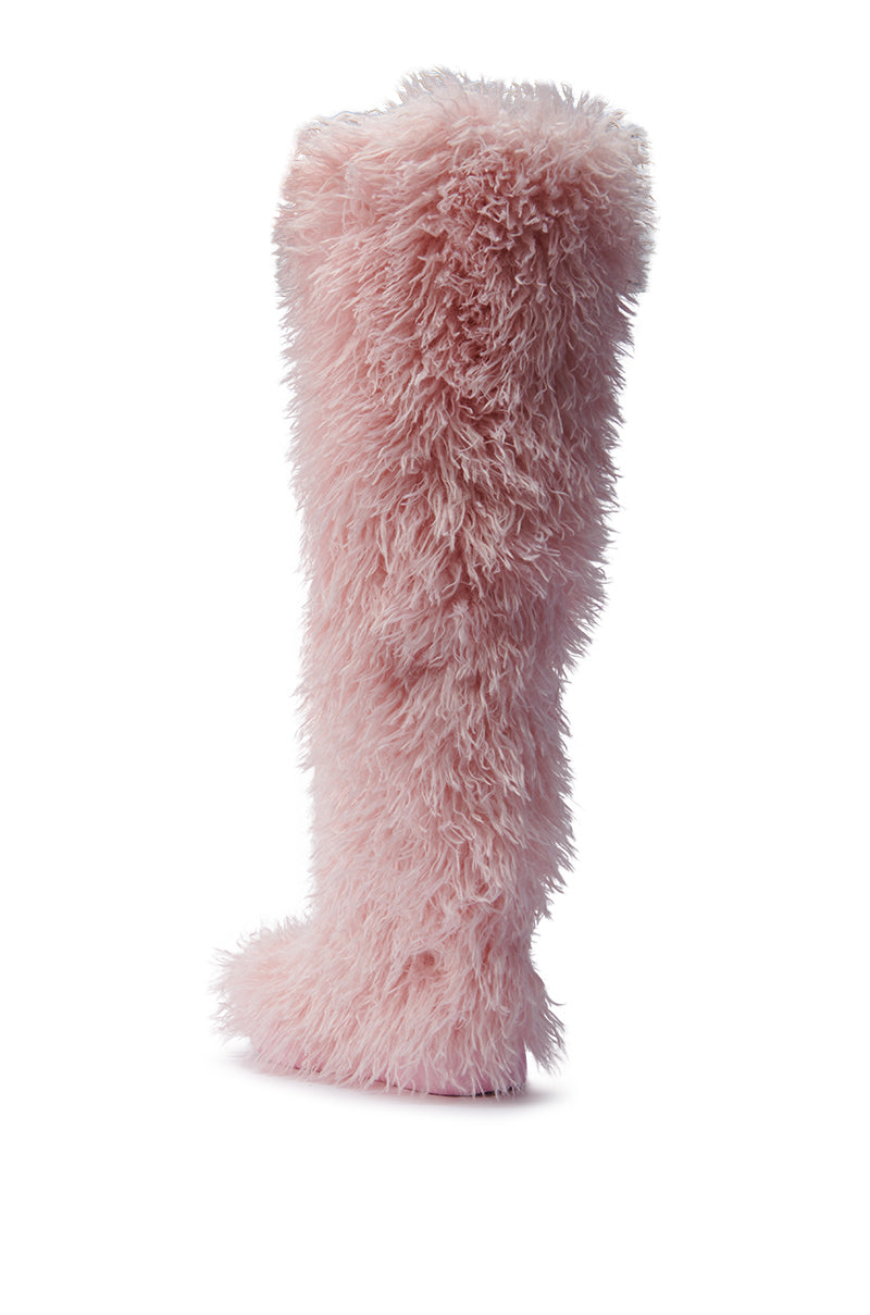 AZALEA WANG TEMPLETON PINK POODLE FAUX FUR OVER THE KNEE BOOT