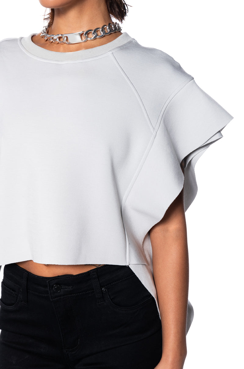 STRAIGHT TO IT SCUBA RUFFLE DETAIL SWEATSHIRT