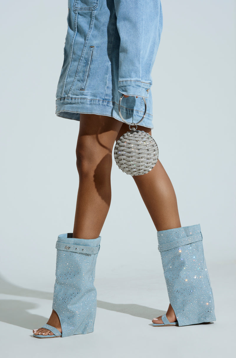 AZALEA WANG DESARAY RHINESTONE OPEN TOE WEDGE BOOTIE