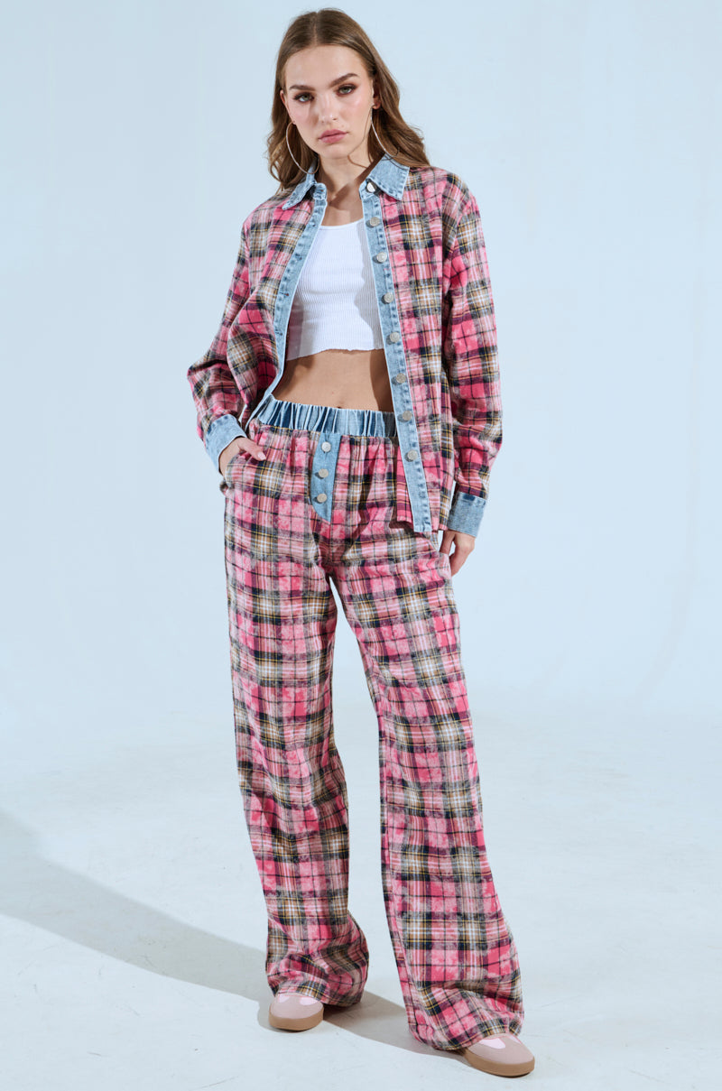 THE ONE PINK PLAID WIDE LEG PANT