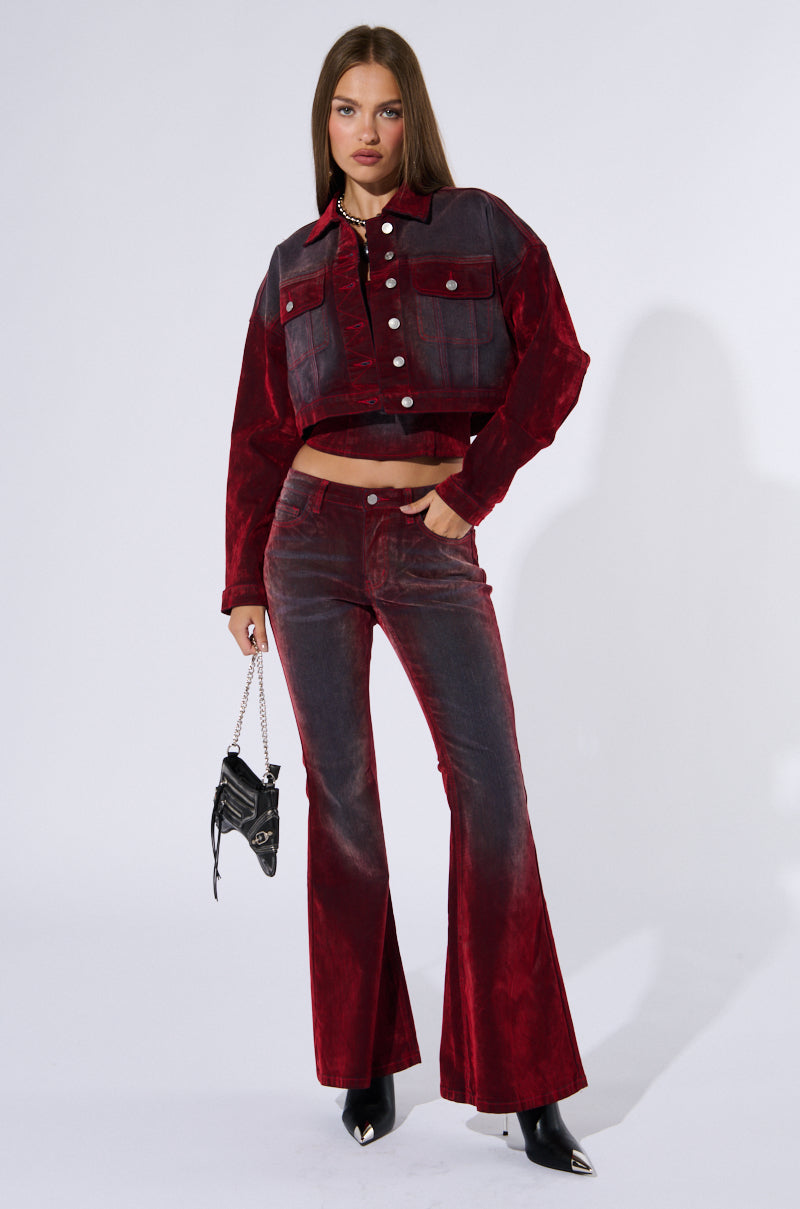 CRYSTAL VELVET DENIM PANT IN RED