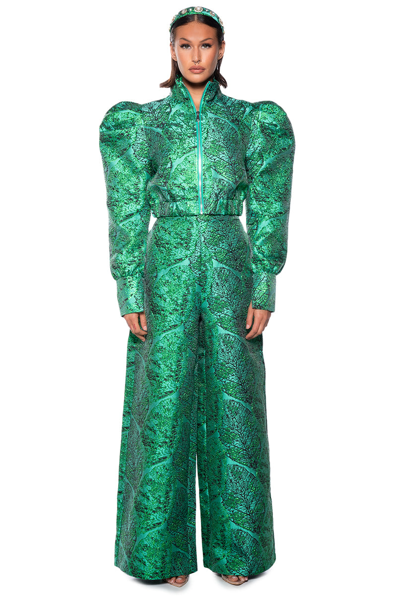 GREEN BROCADE TROUSER PANT