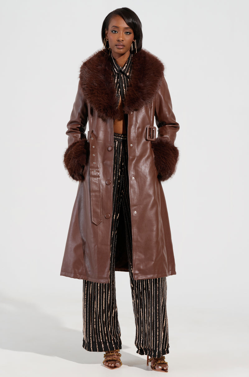 KAYA FUR LINED TRENCH IN BROWN