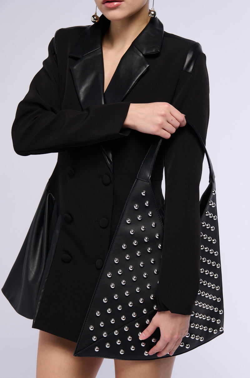ON THE TOWN STUDDED FAUX LEATHER TOTE