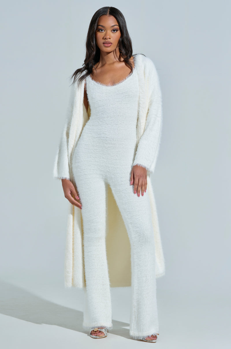 STAYING IN FUZZY KNIT JUMPSUIT