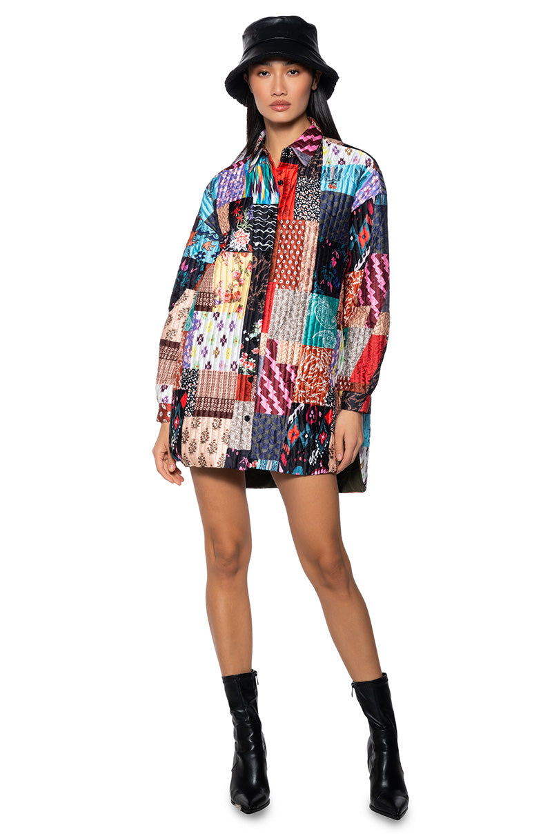 PATCHWORK OVERSIZED SHIRT DRESS