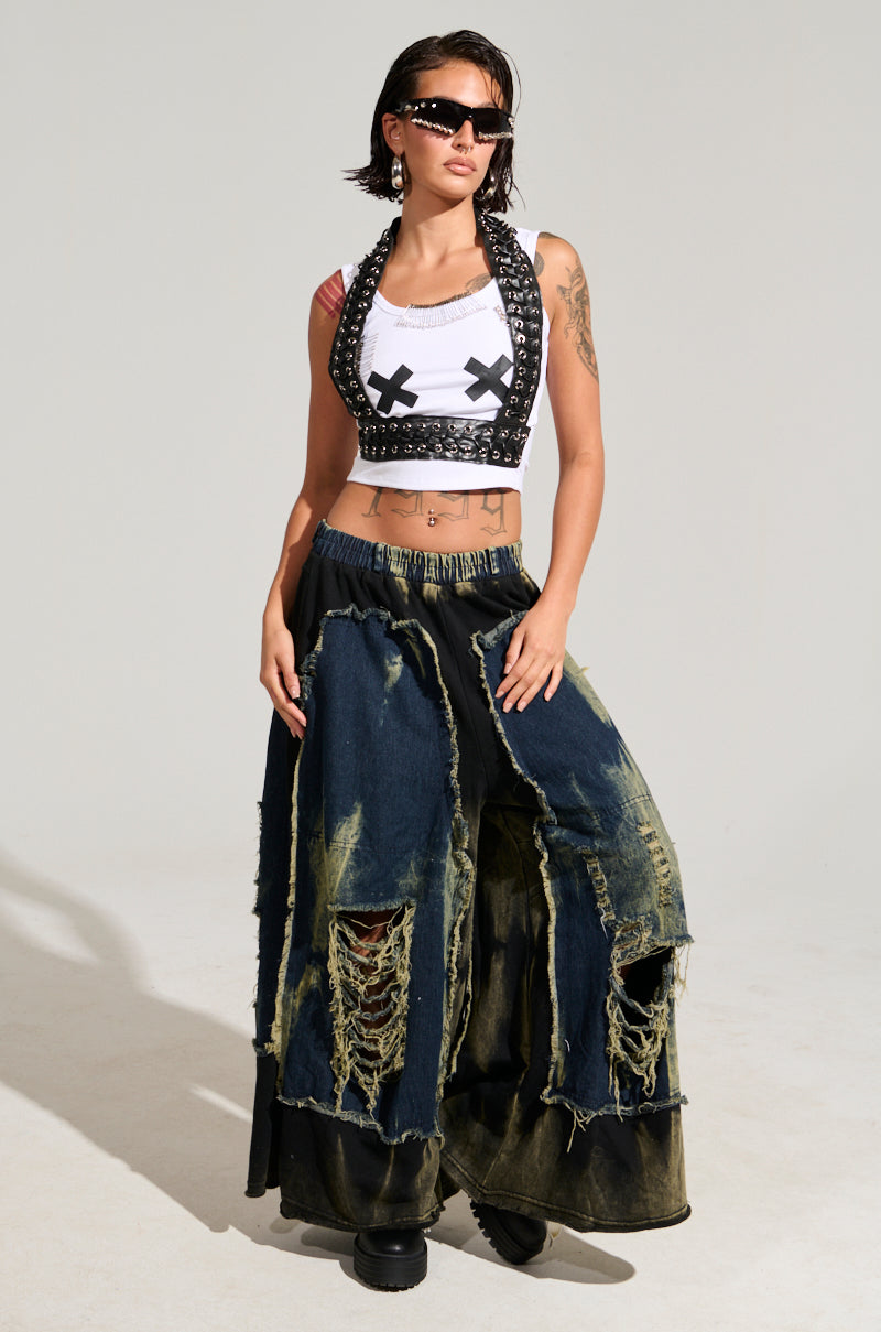 DOWN AND DIRTY DISTRESSED DENIM PANT