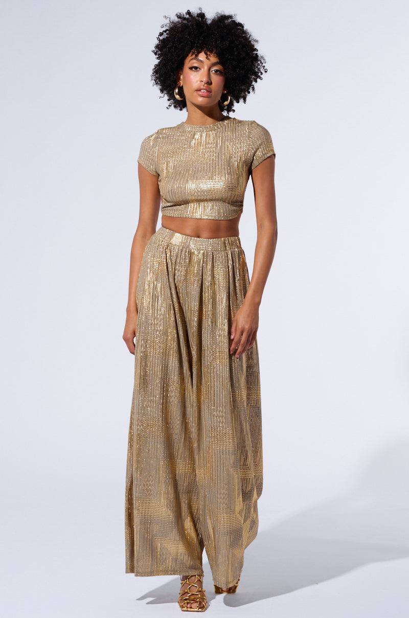 JUST LIKE MAGIC METALLIC KNIT WIDE LEG PANT IN GREEN MULTI