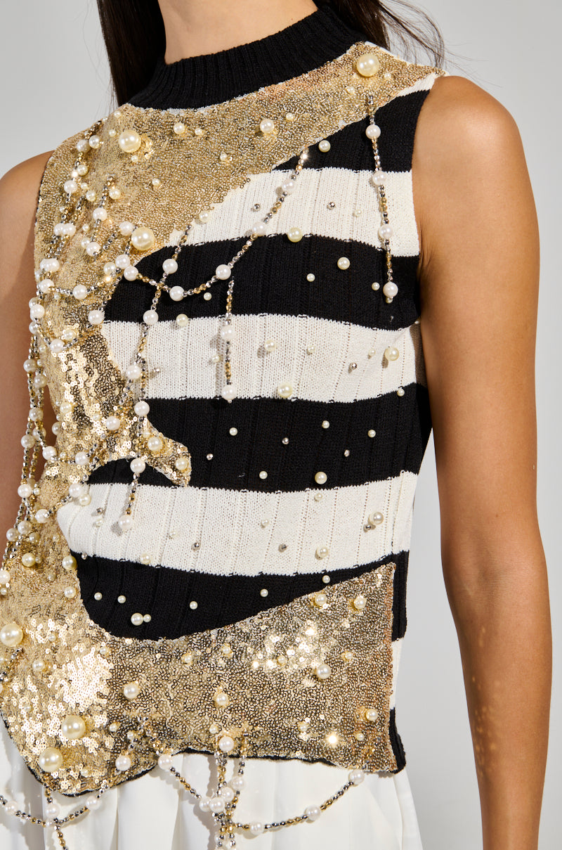 UNLIKE THE OTHERS PEARL AND SEQUINS DETAILED TOP