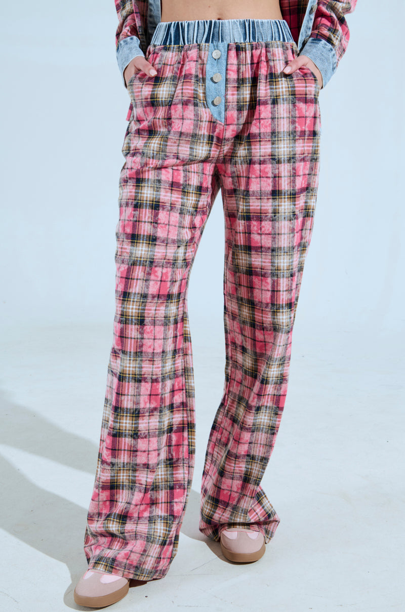 THE ONE PINK PLAID WIDE LEG PANT