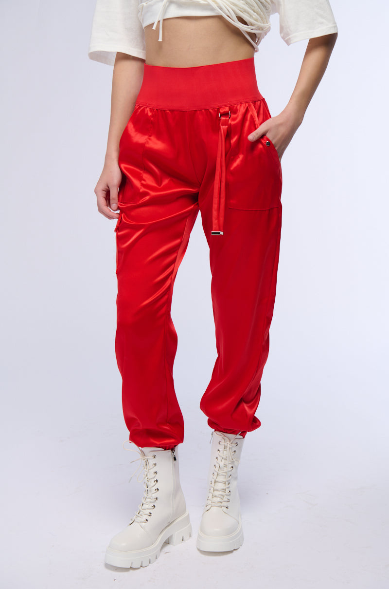 RICH GIRL ENERGY SATIN HIGH WAIST JOGGER PANT