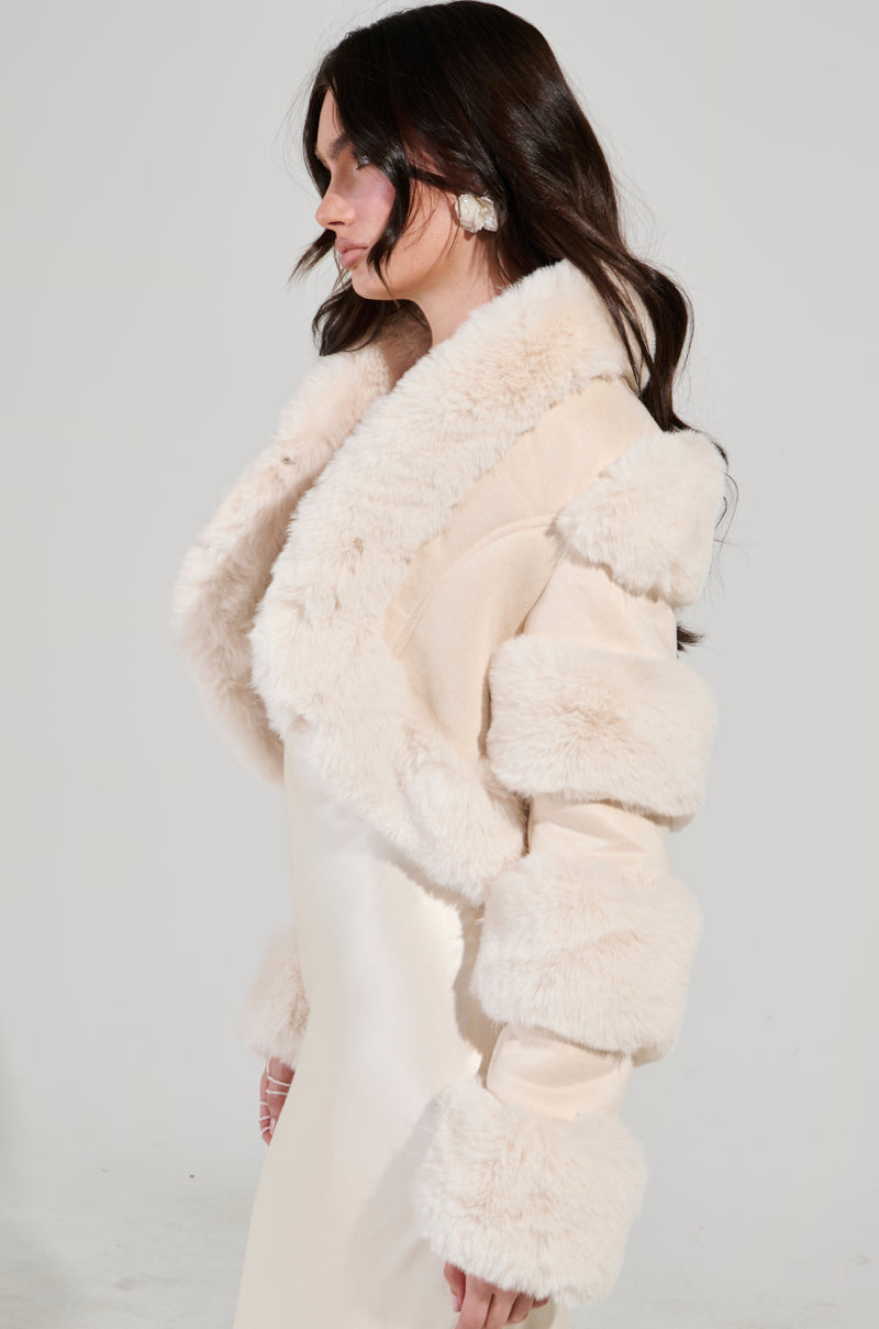 LOVERBOY FAUX FUR MOTO IN IVORY SUEDE