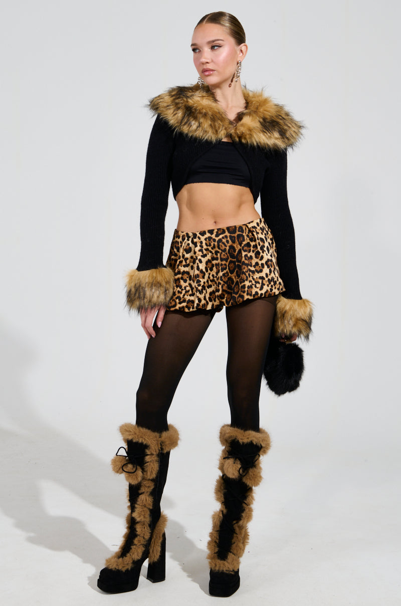 MATERIAL GIRL CROPPED SWEATER WITH FUR COLLAR