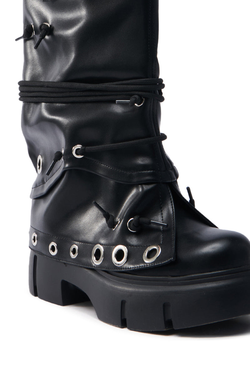 AZALEA WANG CAPIRE BLACK CINCHING COMBAT BOOTIE