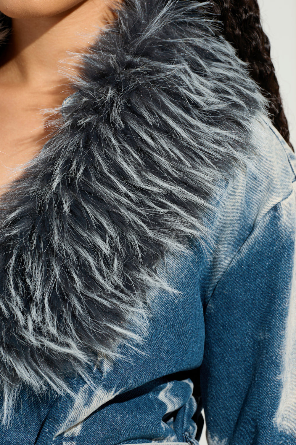 LIV FUR TRIM DENIM TRENCH