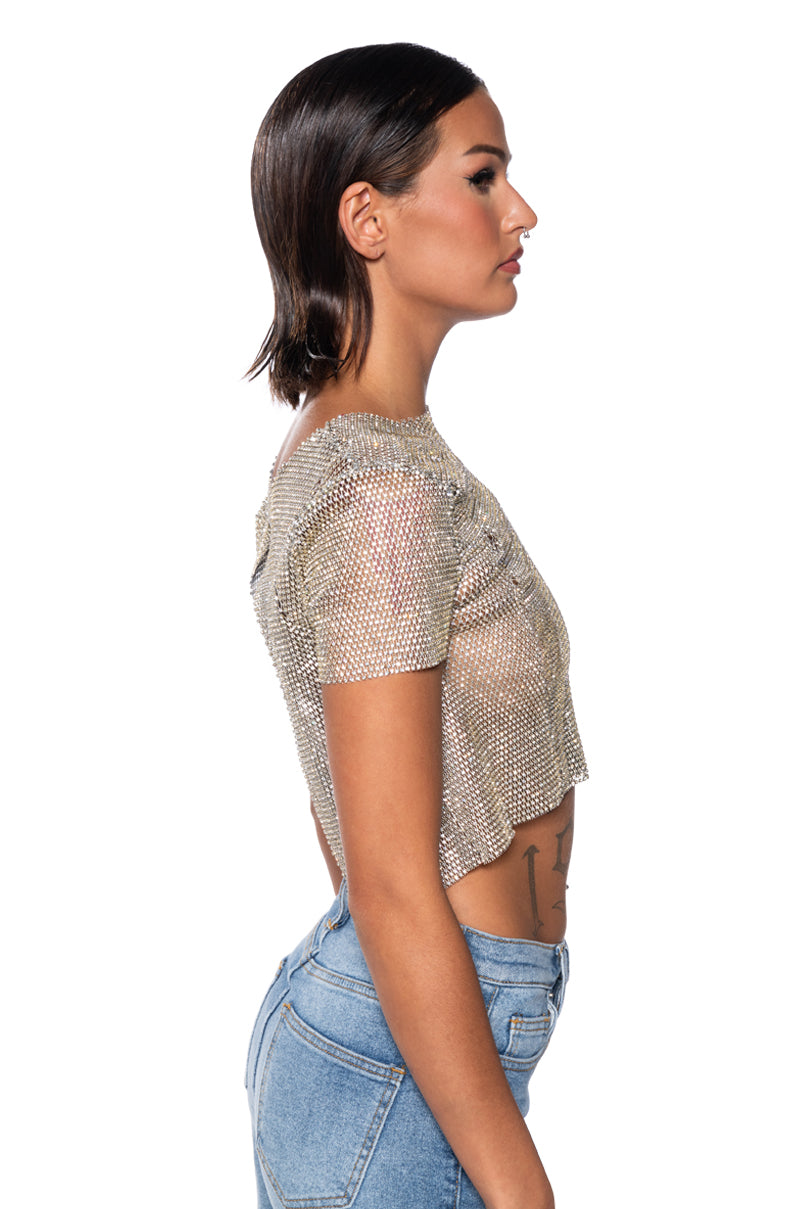 SILENT MOVES OPEN BACK RHINESTONE TOP IN GOLD