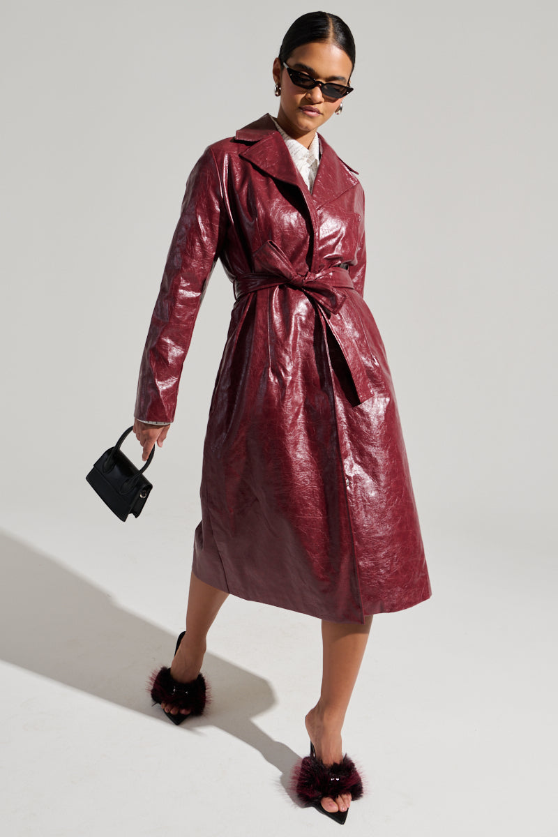 MISA FAUX LEATHER TRENCH