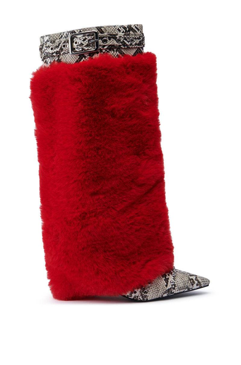 AZALEA WANG AMOURA RED FUR AND SNAKE BOOT