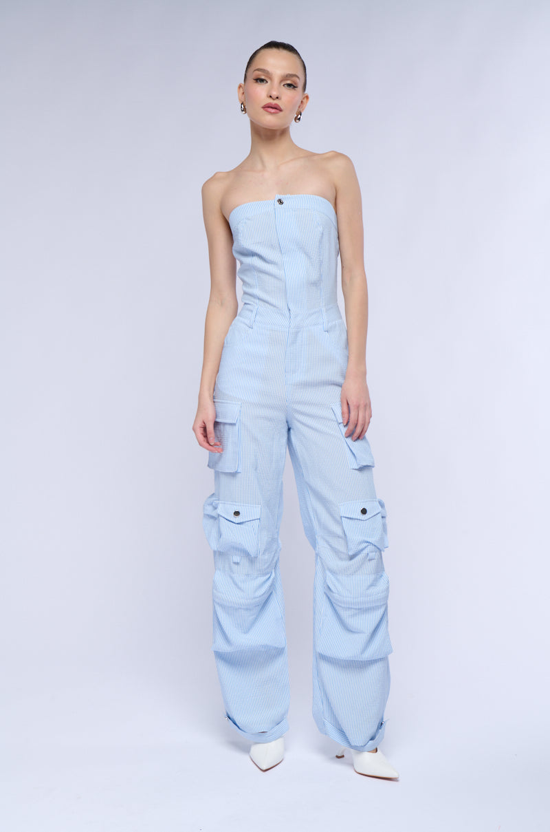 SUCKER FOR YOU SEERSUCKER JUMPSUIT