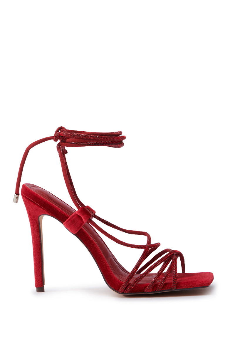 AZALEA WANG THUNDERMINE RED VELVET EMBELLISHED STILETTO SANDAL