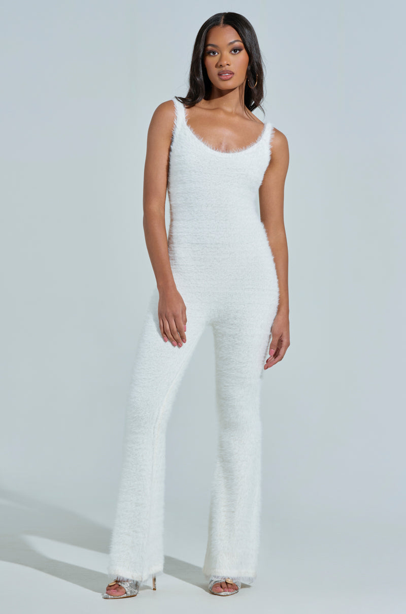 STAYING IN FUZZY KNIT JUMPSUIT