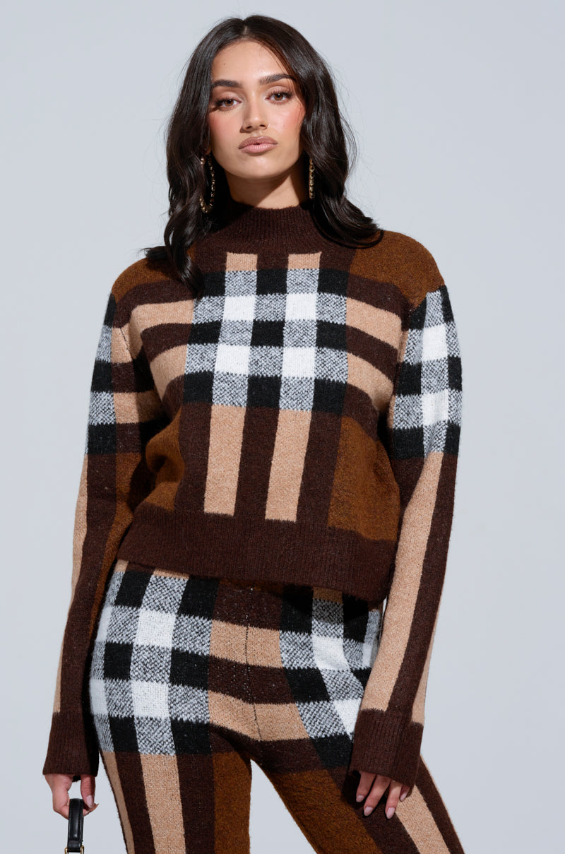 ELISE PLAID MOCK NECK SWEATER