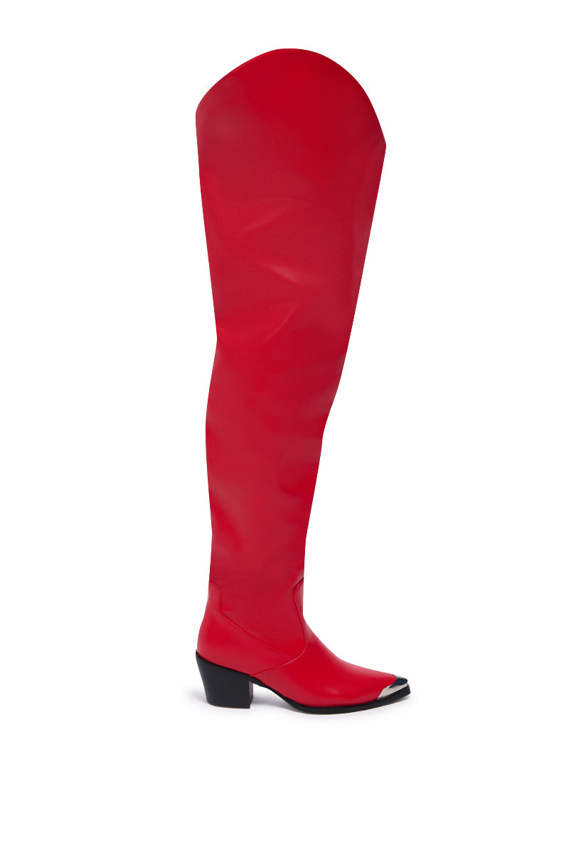 AZALEA WANG RIA OVER THE THIGH WESTERN BOOT IN RED